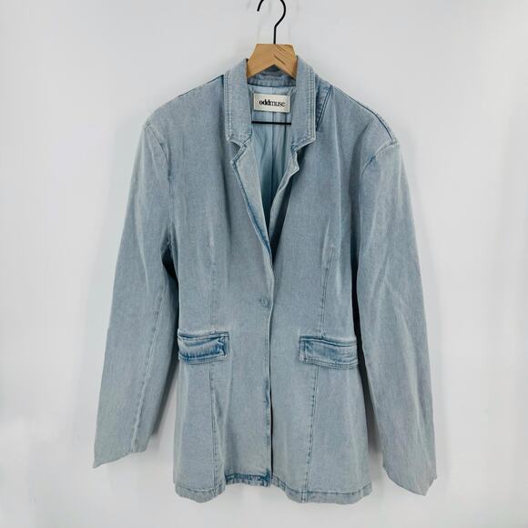 Oddmuse London Light Wash Denim Blazer Jacket Size XXL Classic Capsule Wardrobe - Picture 1 of 6
